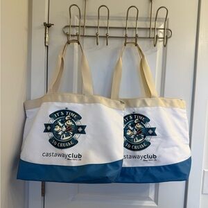 (2) Disney Cruise Line Castaway Club Blue and White Tote Bags
